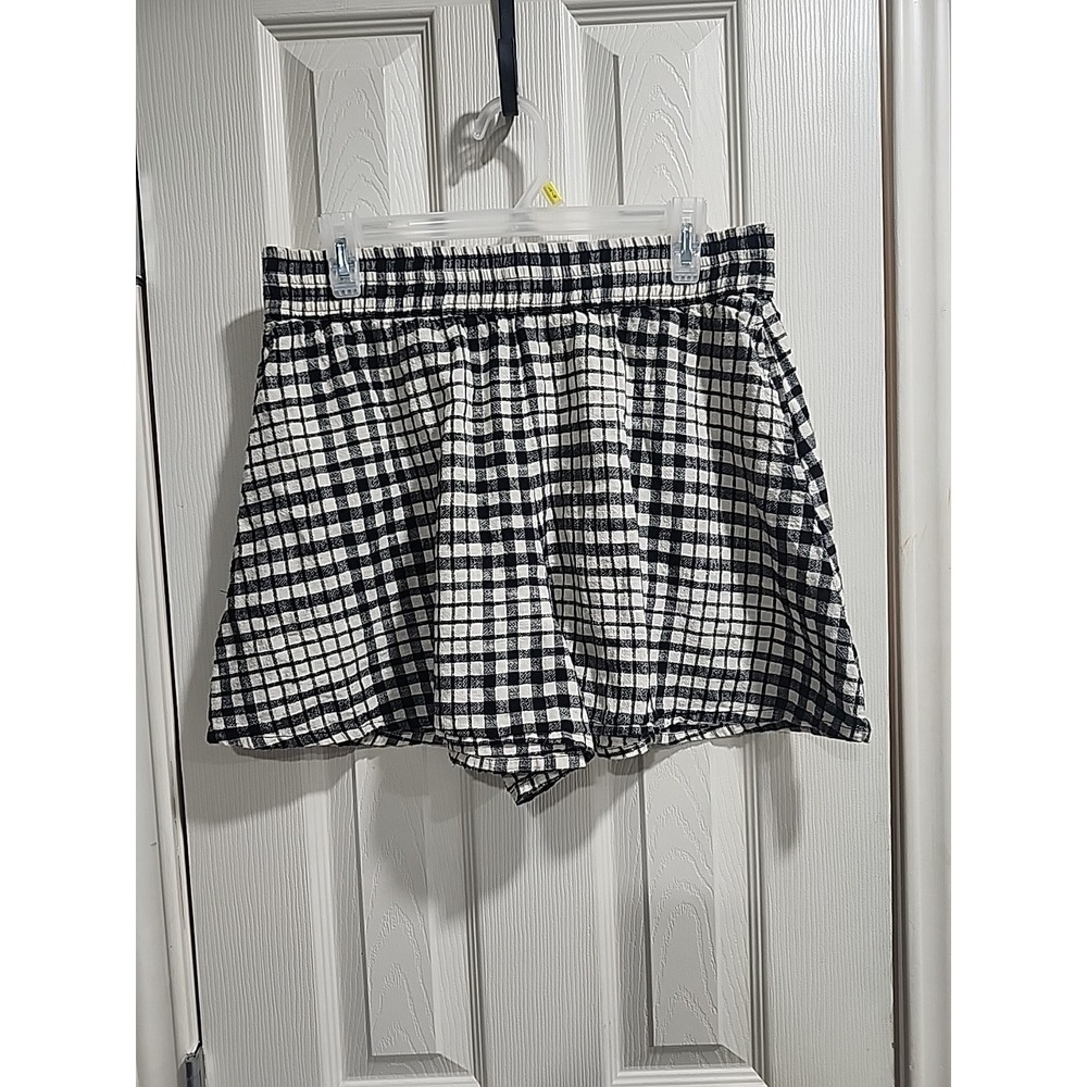 Zara Plaid High Waisted Black &‎ White Shorts size Large Linen Cotton